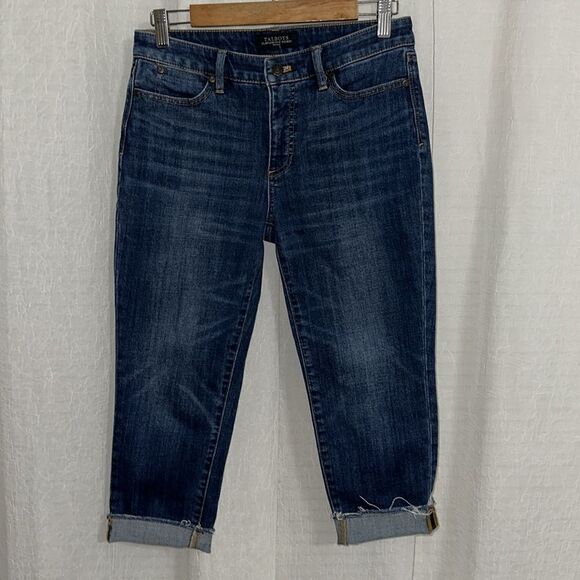 Talbots 6P Blue Flawless Five Pocket Crop Raw Fringe  Hem Denim Jeans - Picture 4 of 14
